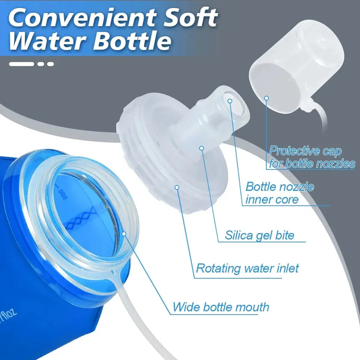 Sports Folding Soft Water Bottle Running Portable Outdoor Large Mouth Hydration